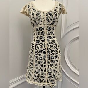 Betsey Johnson Vintage Y2K 100% Silk 100% Cotton Scalloped Crochet Dress- Size 4